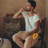 Off White Raw Cotton Shirt Mens Loose Short