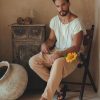 Off White Raw Cotton Shirt Mens Loose Short