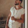 Off White Raw Cotton Shirt Mens Loose Short