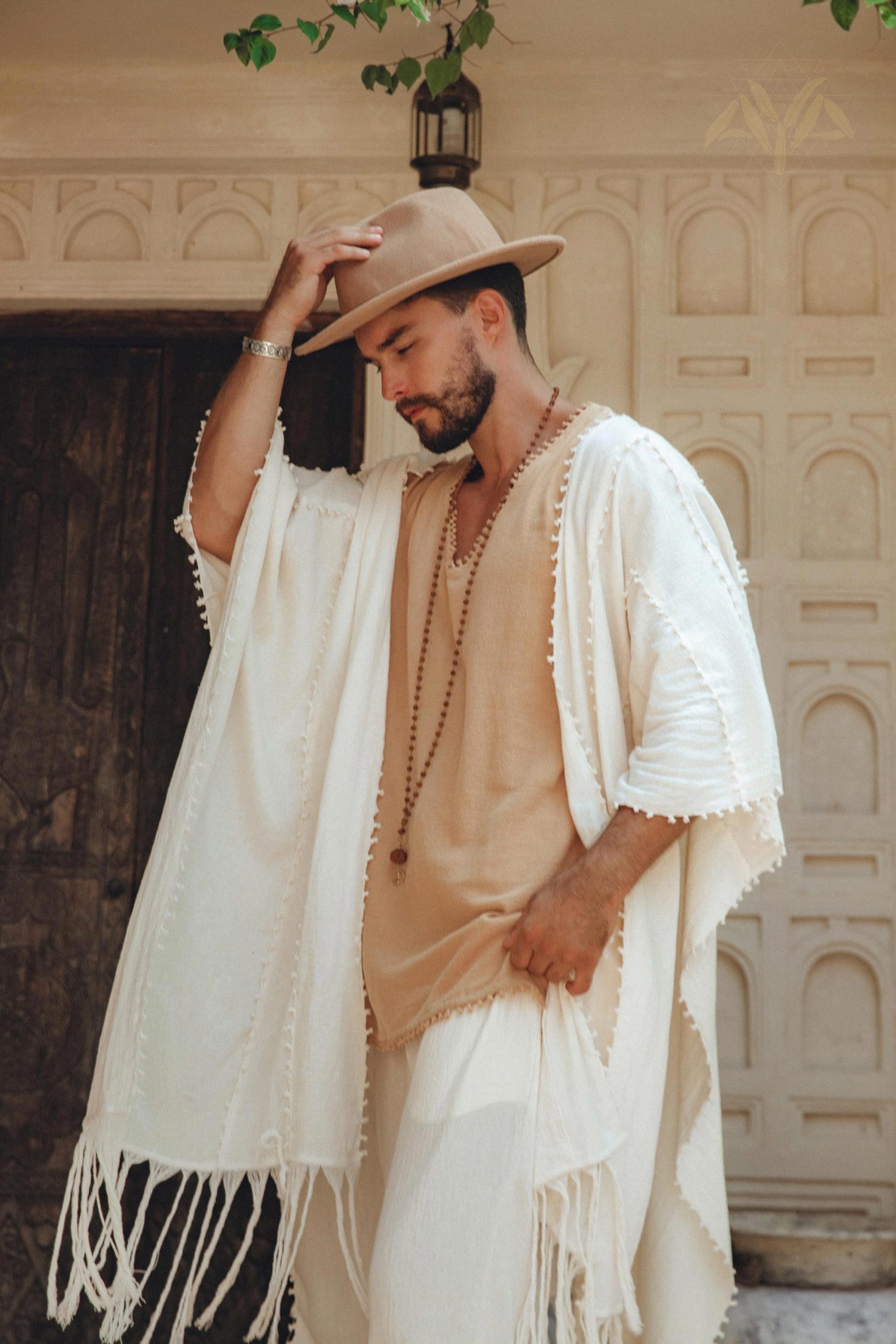 Light Beige Festival Top Men Minimalist Baggy Tribal