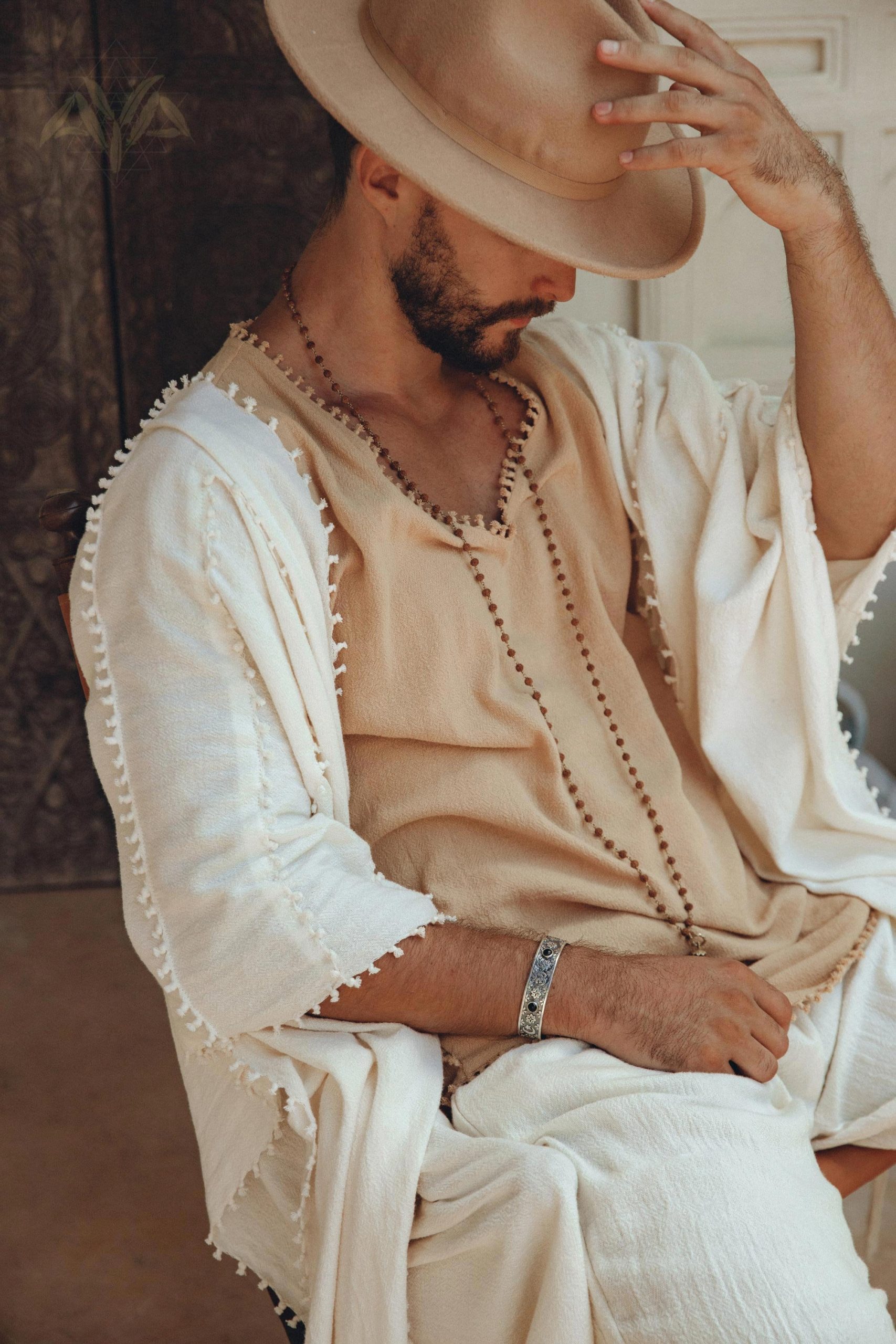 Light Beige Festival Top Men Minimalist Baggy Tribal