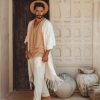 Off White Long Cotton Pants Men Wide Leg
