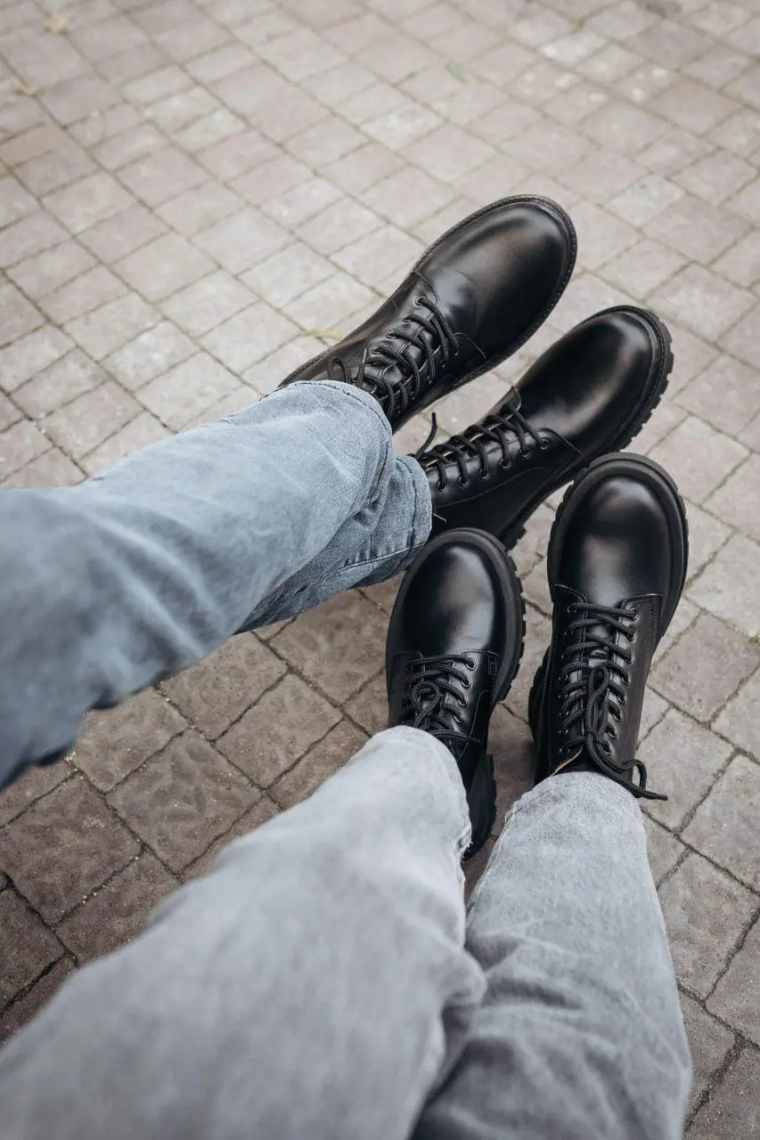 Handmade Black Leather Work Boots Lace Up Combat