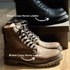 Handmade Crazy Horse Leather Ankle Boots Unisex Vintage