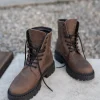 Brown Leather Ankle Boots For Women Crazy Horse