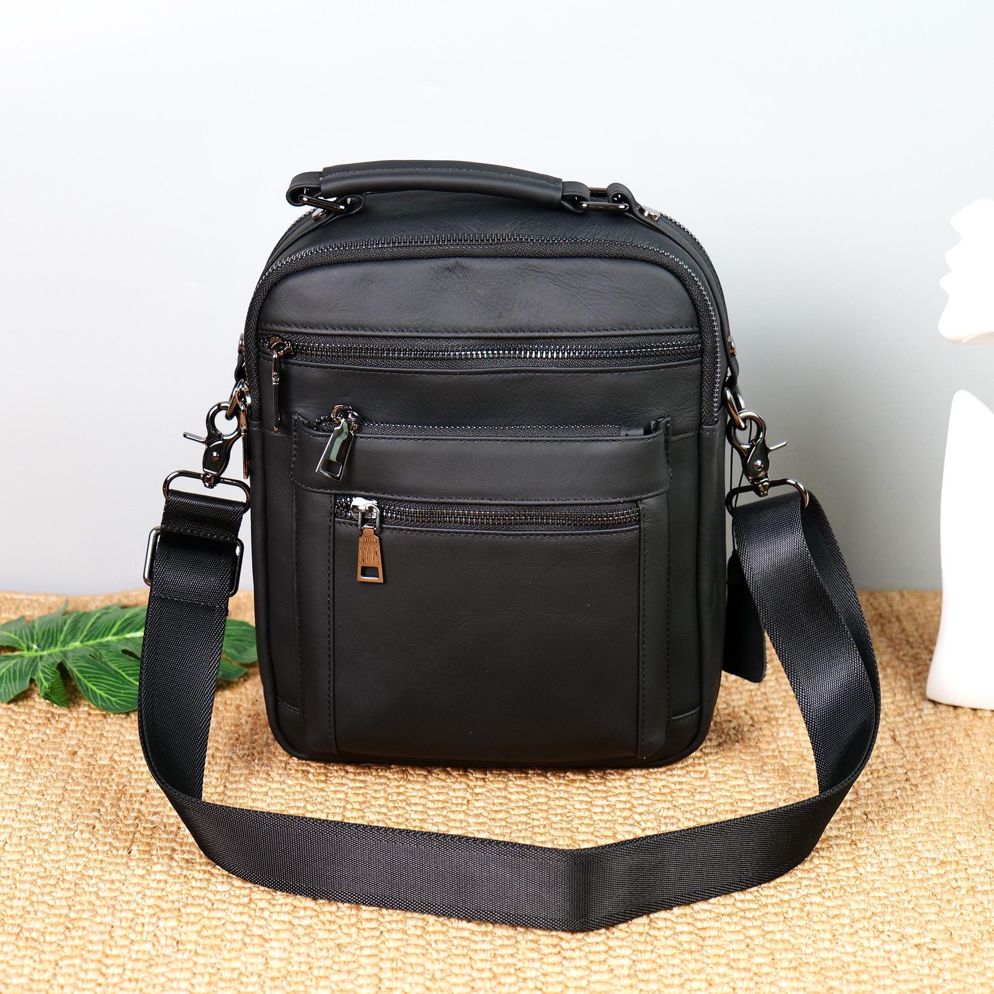 Men's Genuine Leather Crossbody Bag Travel Business Black