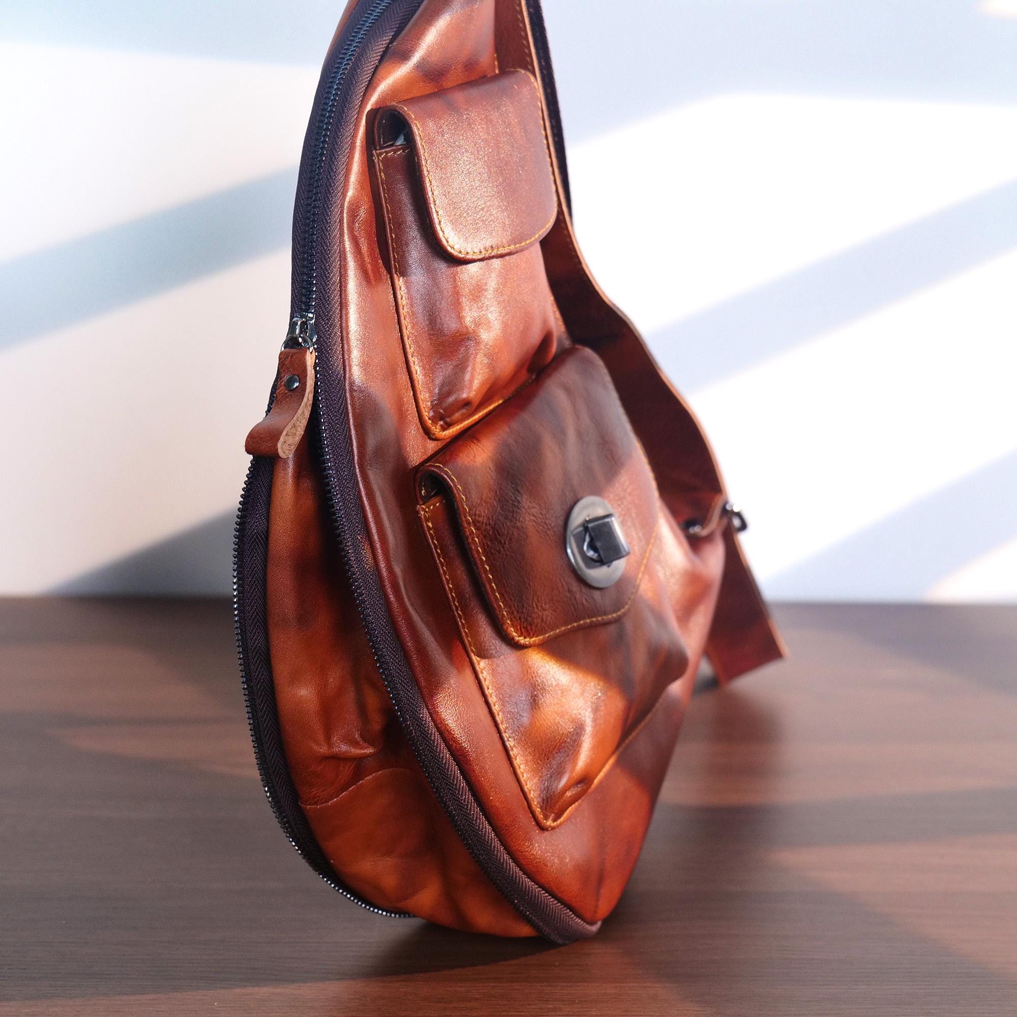 Men's Brown Travel Crossbody Bag Leather Shoulder Gifts