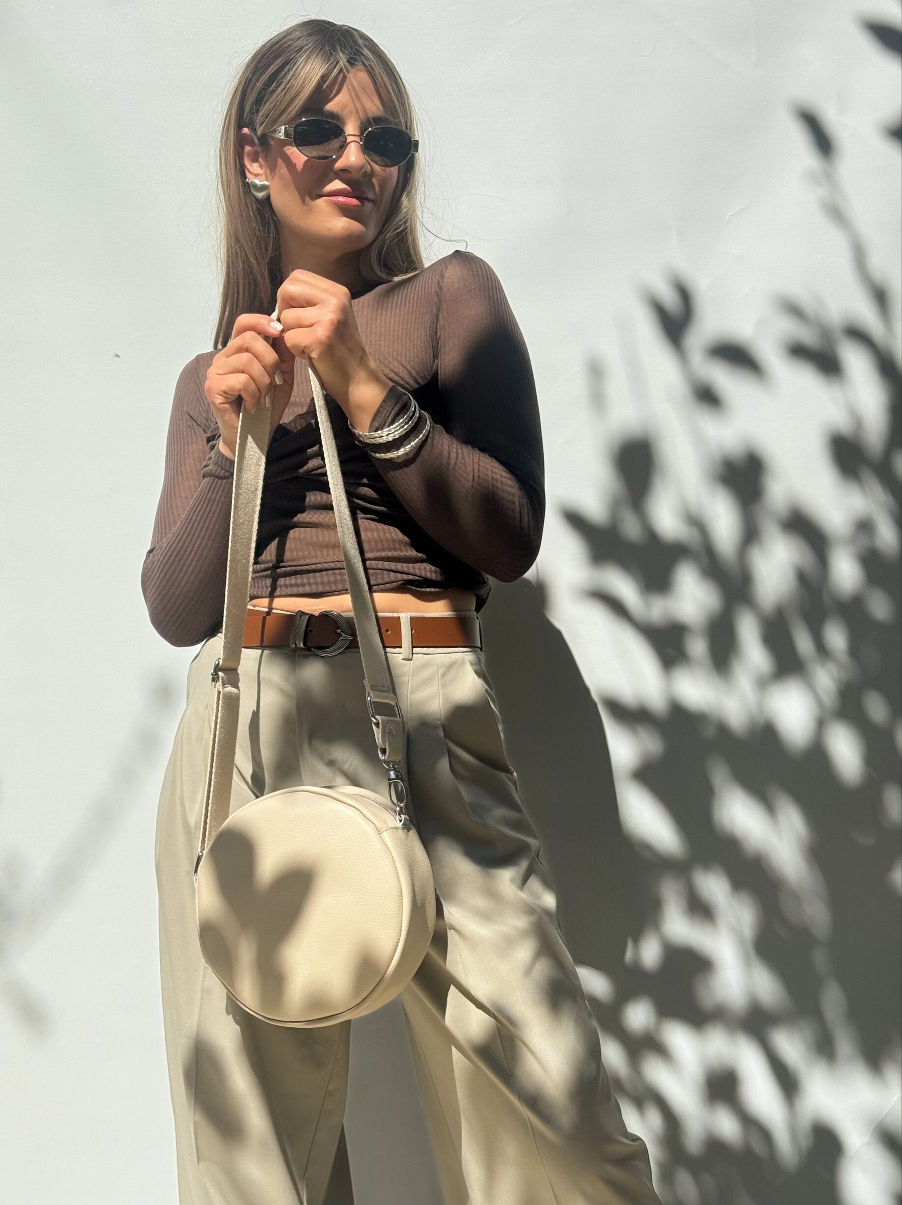 Round Purse Crossbody Bag Beige Shoulder Women Handbag