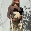 Round Purse Crossbody Bag Beige Shoulder Women Handbag