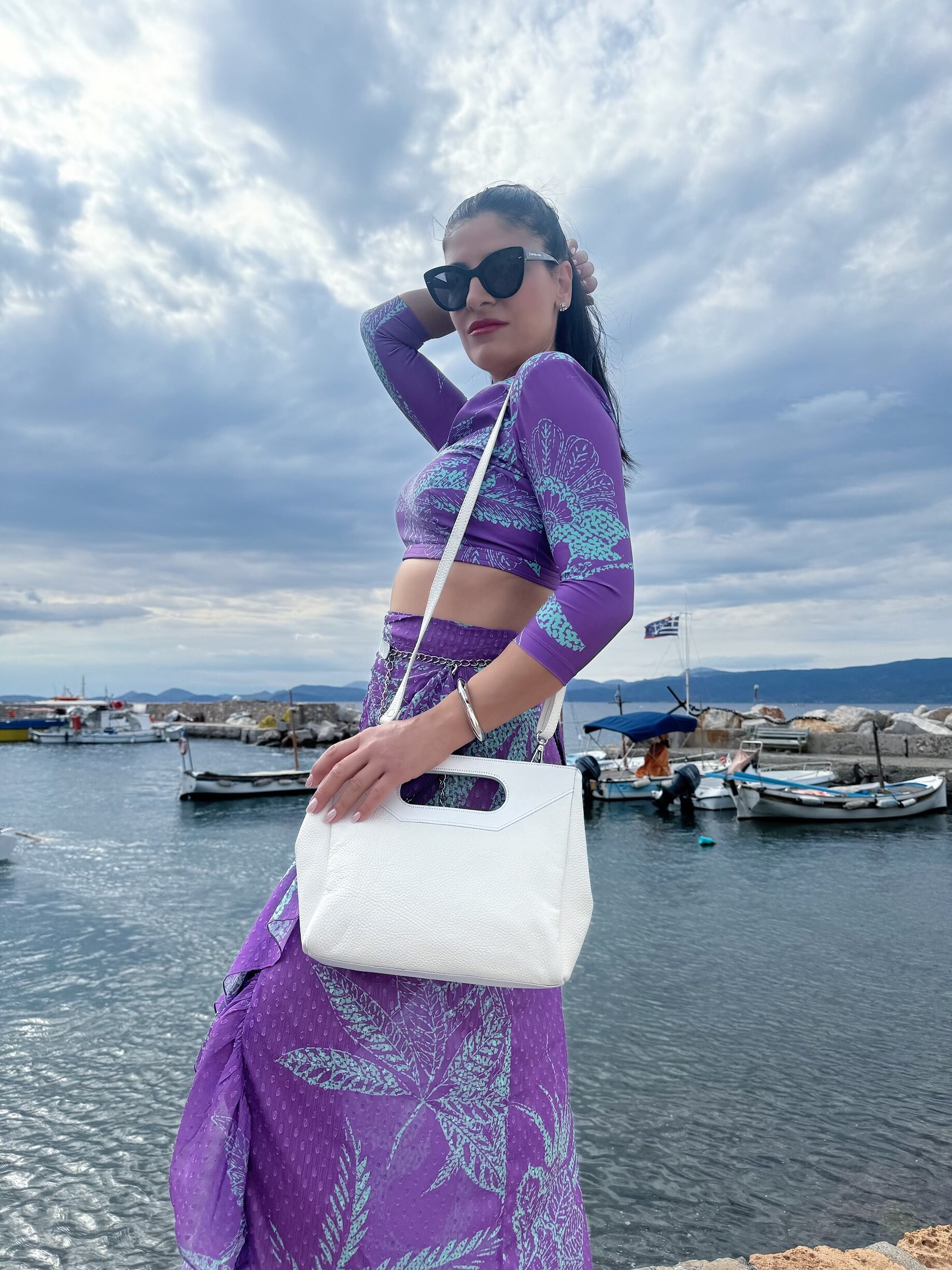 White Leather Handbag Top Handle Bag Shoulder Purse