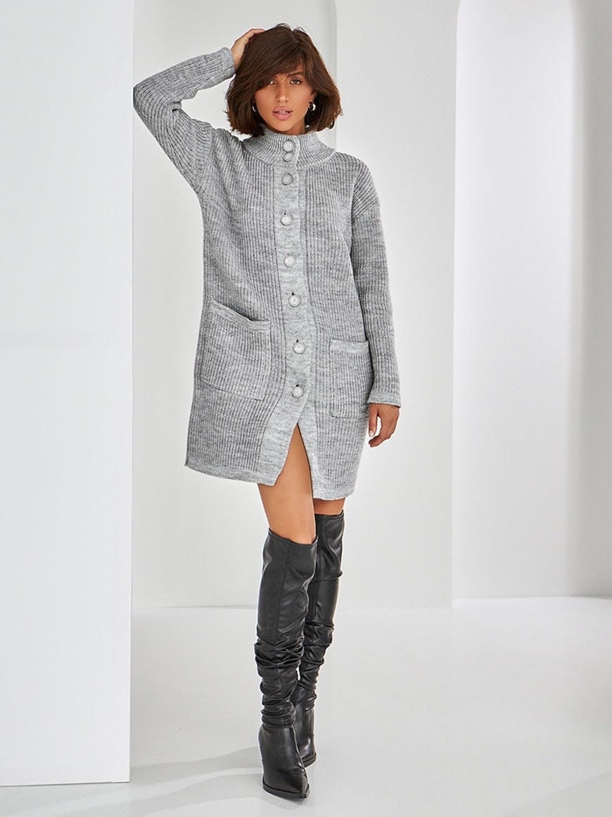 Knit Long Mohair Cardigan Women's Warm Coat Button