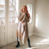 Powder Beige Wool Cardigan Coat: Asymmetrical Wrap Jacket