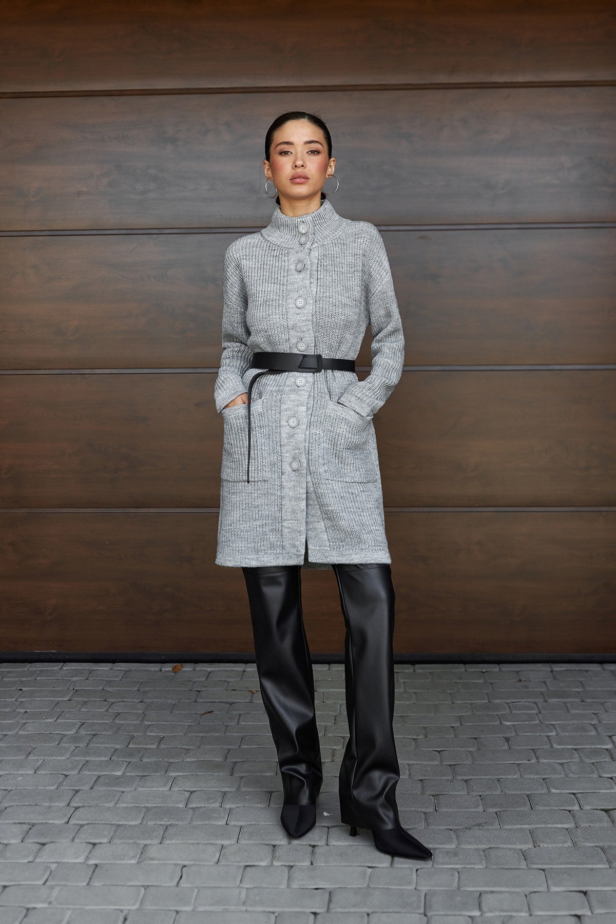 Knit Long Mohair Cardigan Women's Warm Coat Button
