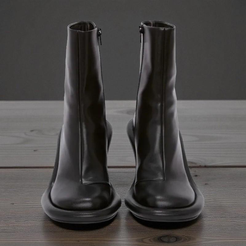 Thick Sole Round Toe Short Boots:side Zipper High