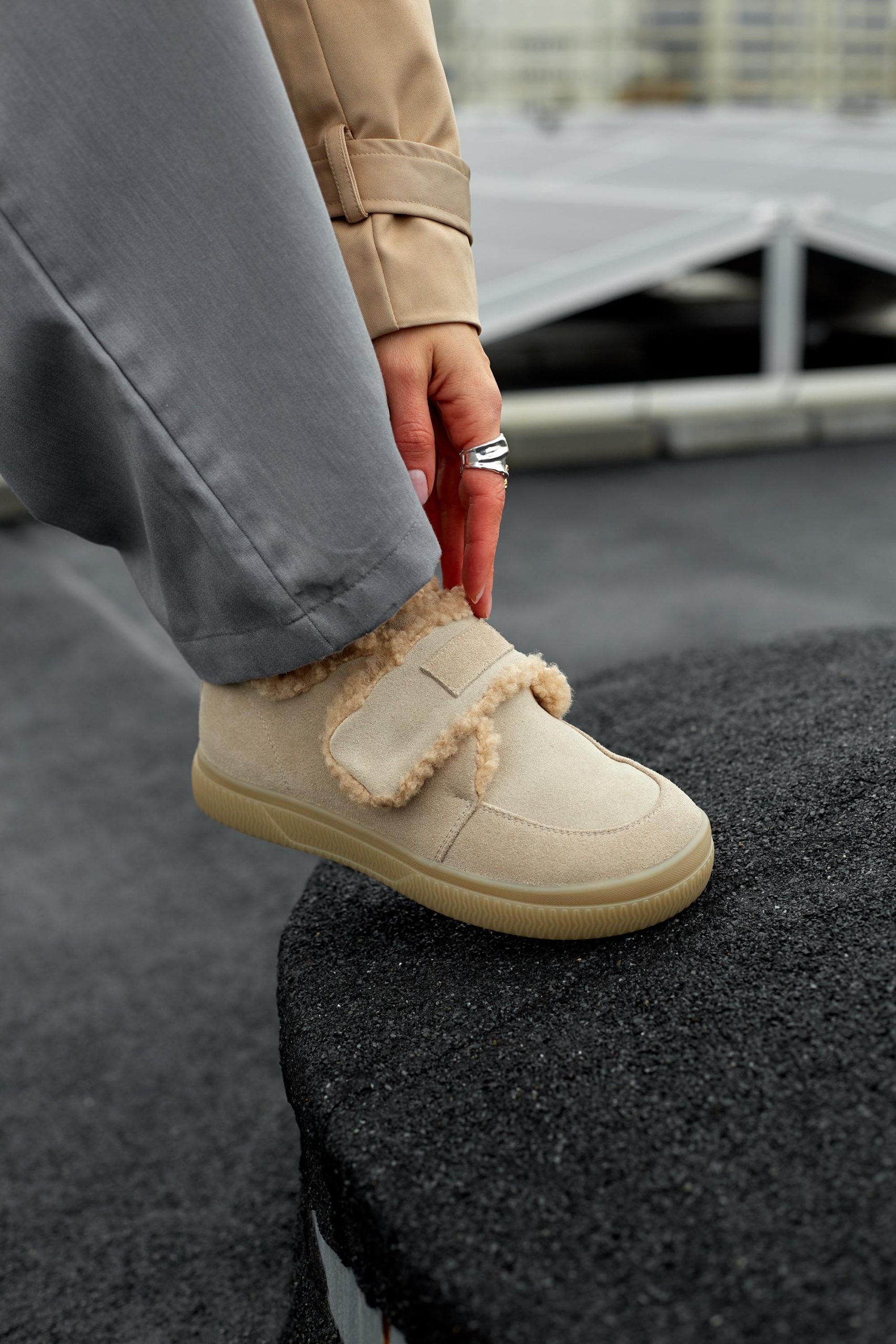 Beige Suede Anatomic Winter Boots Fur Lined Warm
