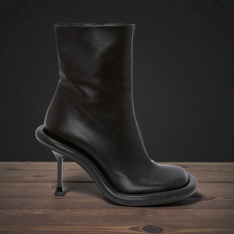 Thick Sole Round Toe Short Boots:side Zipper High