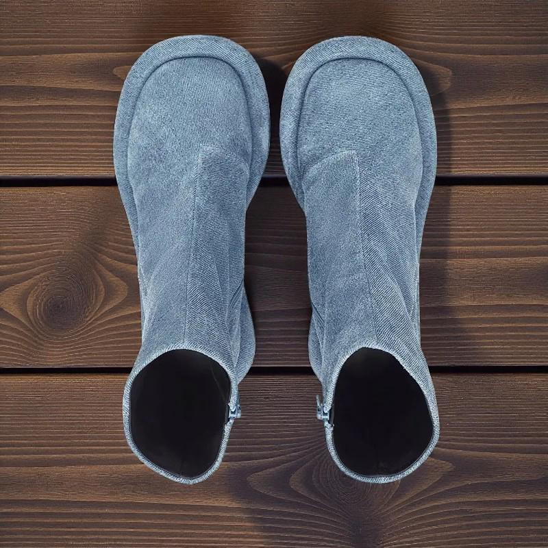 Thick Sole Round Toe Short Boots:side Zipper High